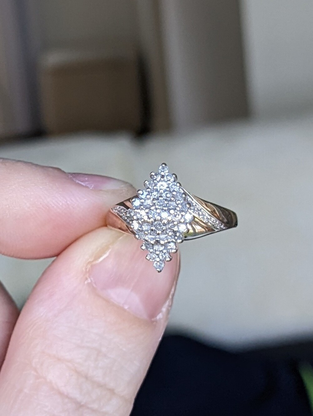 Antique 10K Gold Diamond Cluster Ring - Picture 9 of 16